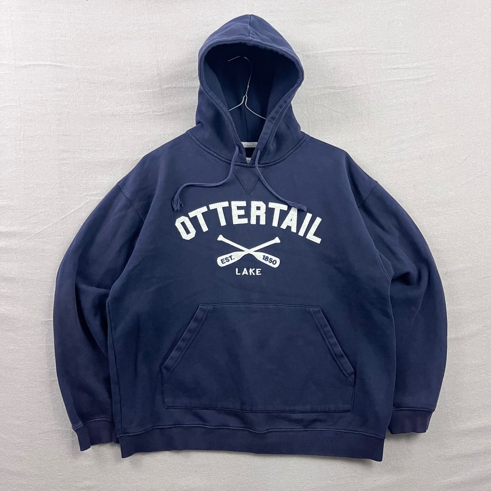 Blackwater Bay Hoodie Mens Large Navy Blue Ottertail Lake Graphic Pullover